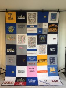 T-shirt quilt made from college rowing team jersies